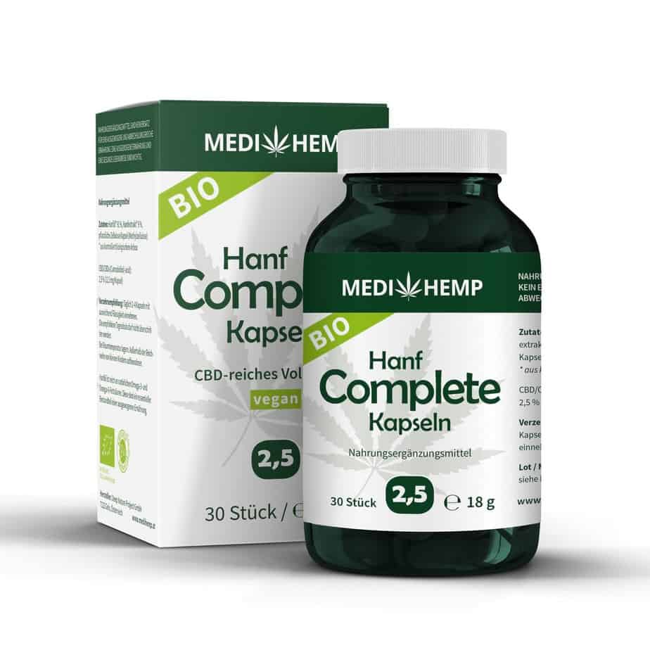MEDIHEMP - Bio Hanf Complete Kapseln - Bio CBD Kapseln 2,5% (405mg) - 60Stck.